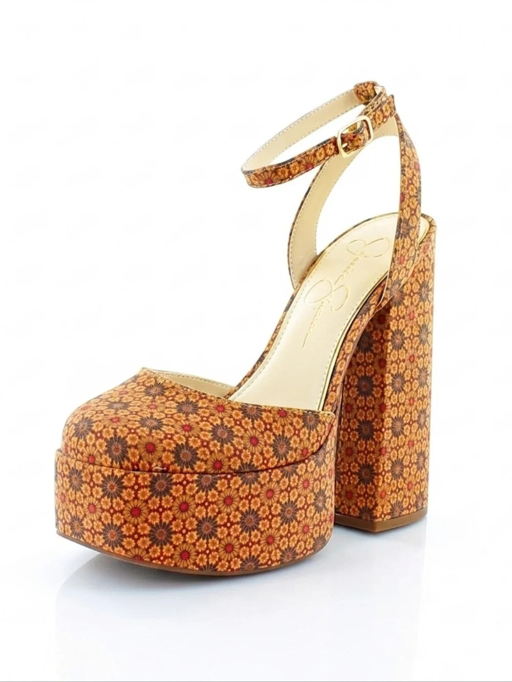 Jessica Simpson Skilla Floral Platform Pumps, Boho Geometric Print, Size 7.5 NEW